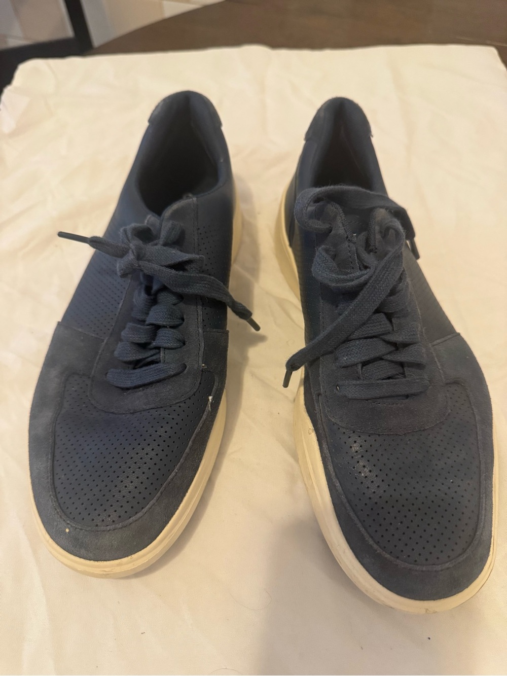 Cole Haan Navy Suede Perforated Lace-Up Sneakers with Cream Sole